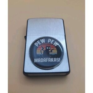 Zippo Lighter With A Pew Pew Madafakas Medallion Silver And Black,  Preowned